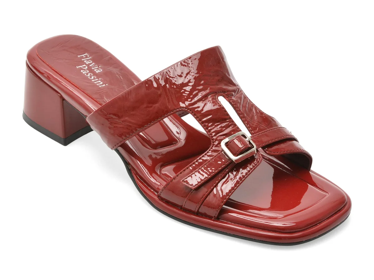 Papuci Flavia Passini Roșii, L622, Din Piele Naturală Lăcuită