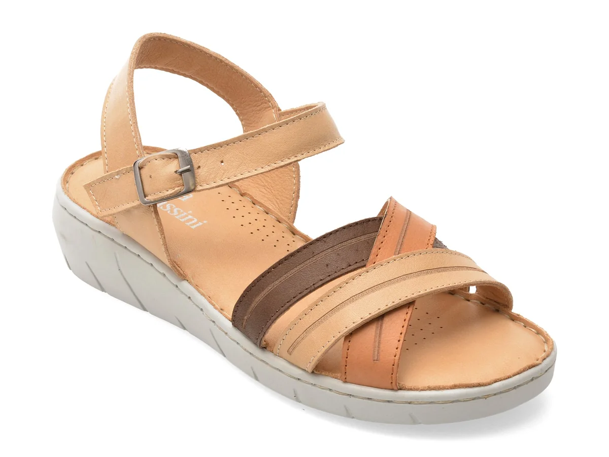 Sandale Flavia Passini Bej, 4265, Din Piele Naturala