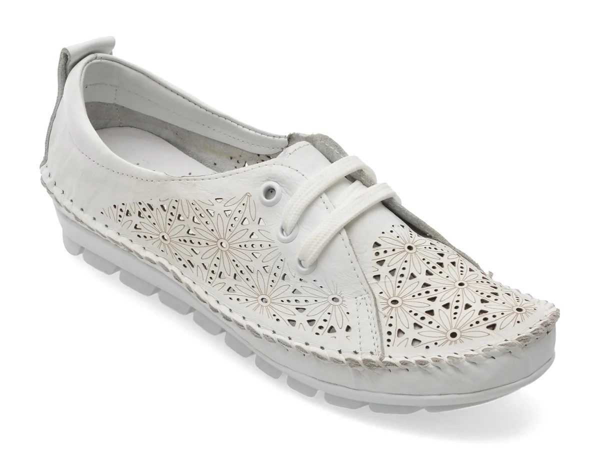 Pantofi Flavia Passini Albi, 2644, Din Piele Naturală