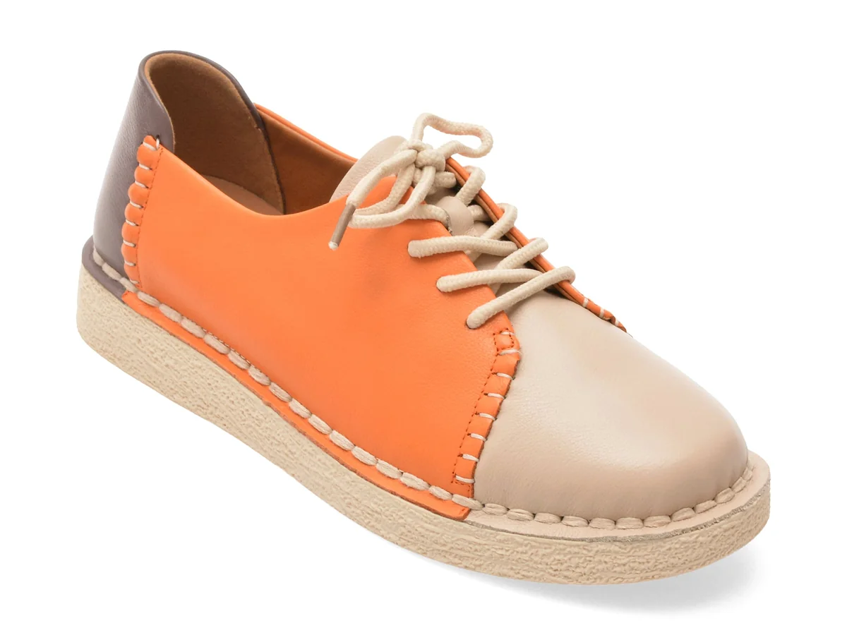 Pantofi Pass Collection Portocalii, KL60006, Din Piele Naturala