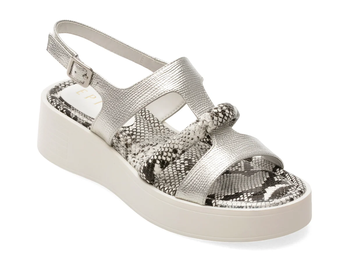 Sandale Epica Argintii, 174S137, Din Piele Naturala