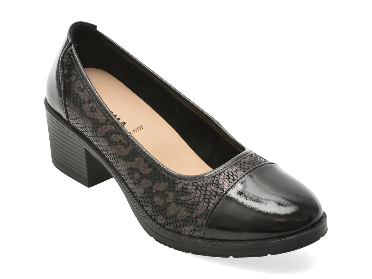 Pantofi Eleganți Karisma Negri Wb60008 Din Piele Croco