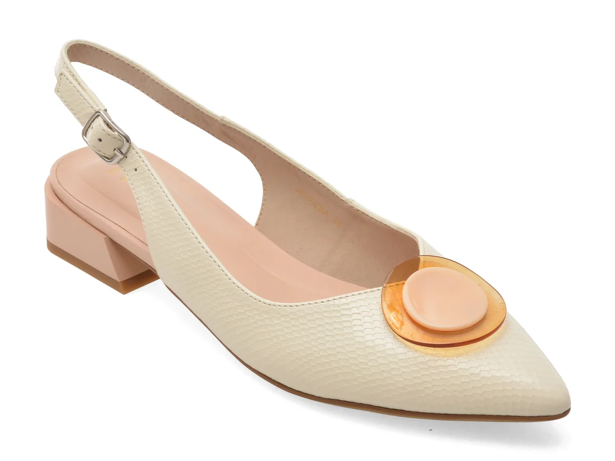 Pantofi Epica Bej, JI60028, Din Piele Naturală