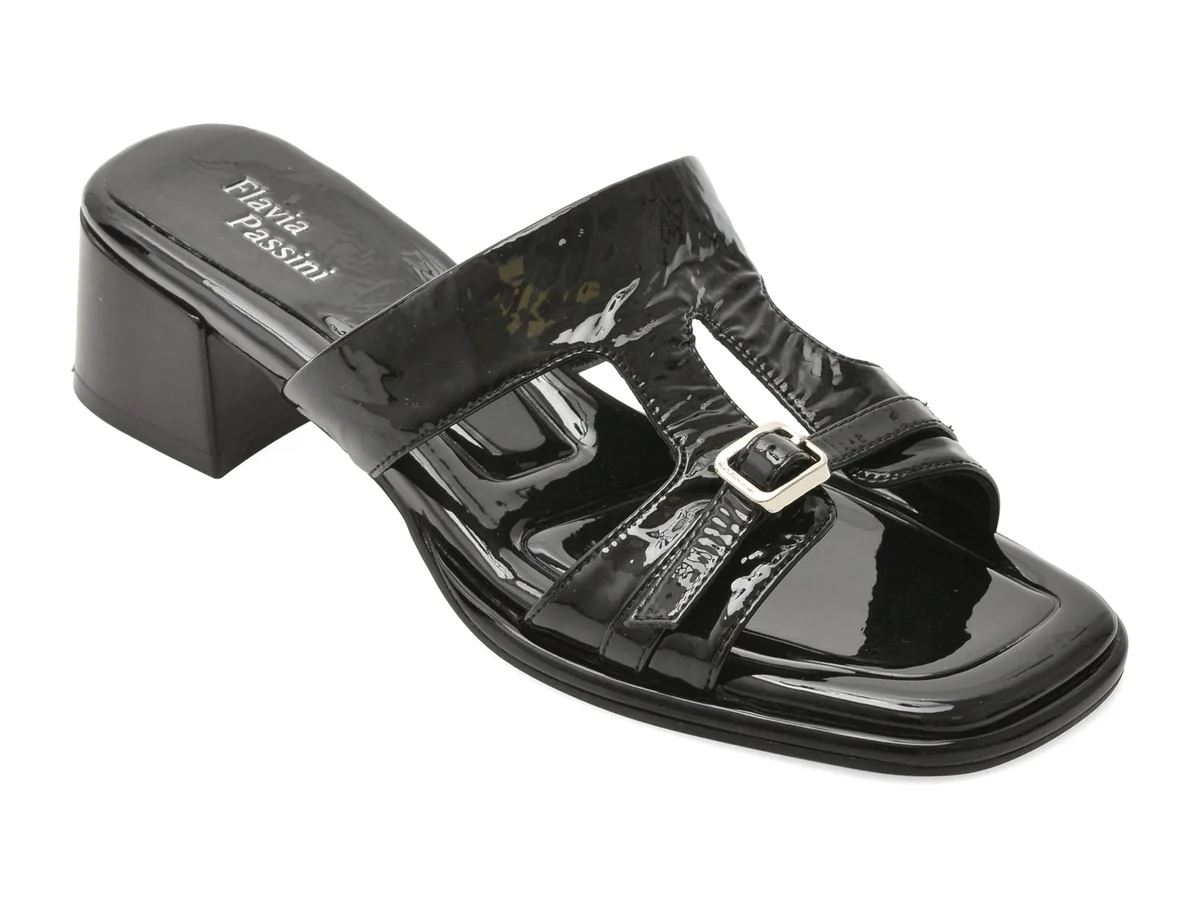 Papuci Flavia Passini Negri, L622, Din Piele Naturala Lăcuită