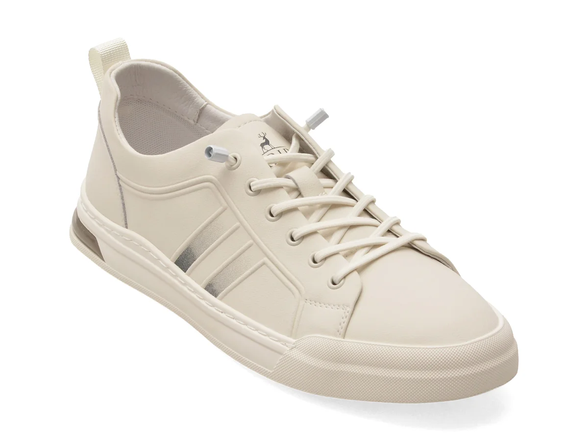 Pantofi Sport Caribu Albi, V260005, Din Piele Naturala