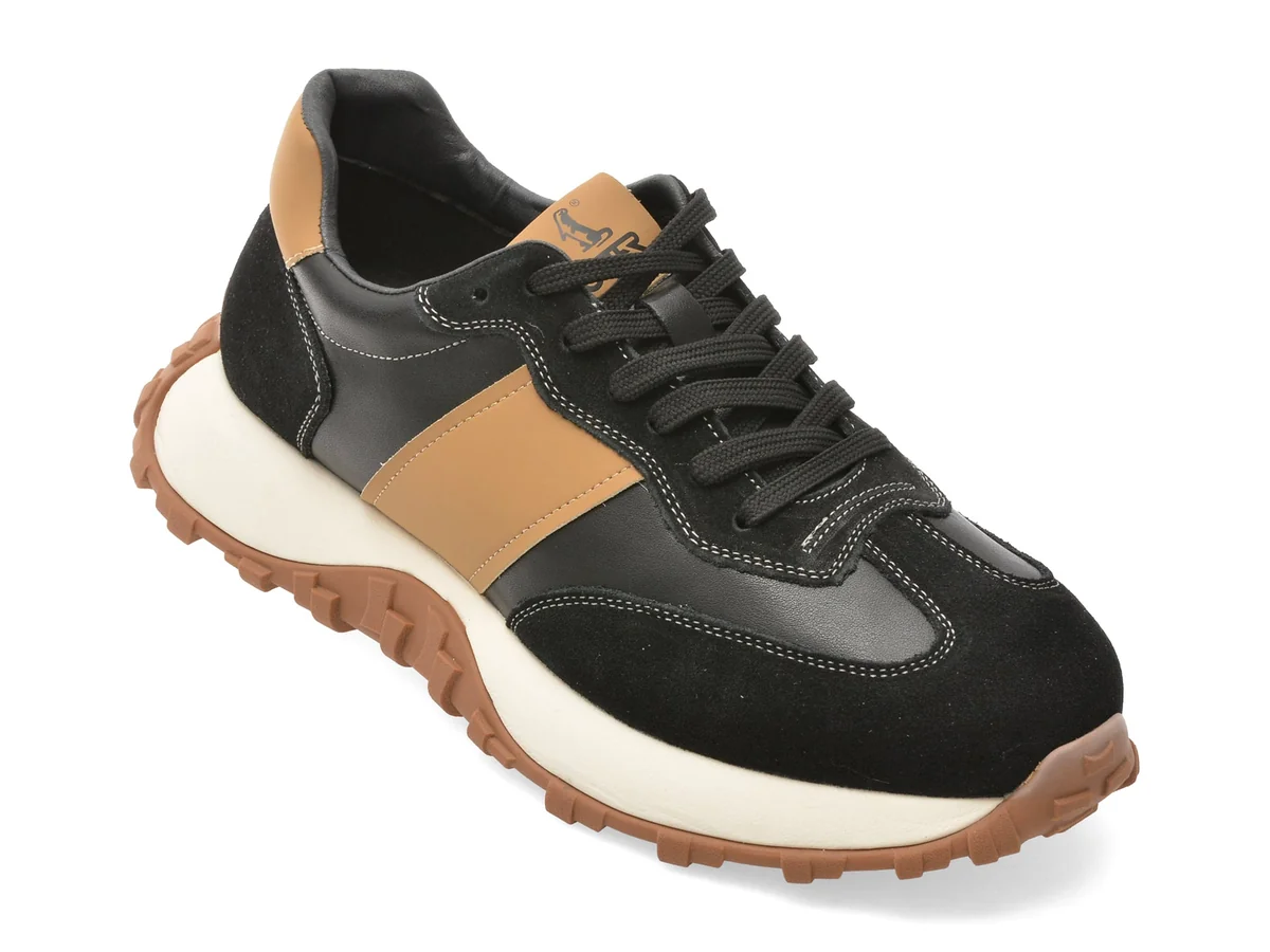 Pantofi Sport Otter Negri, SN60003, Din Piele Naturala