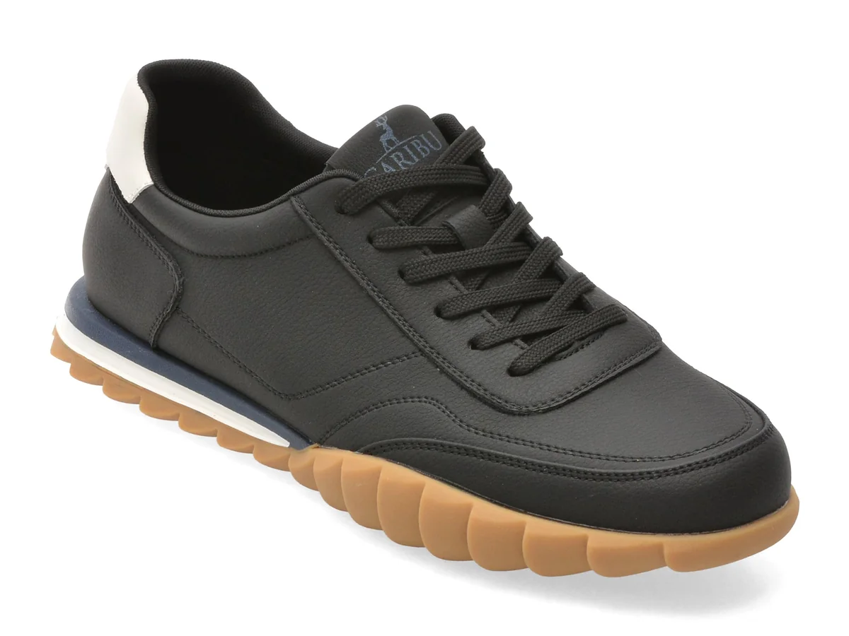 Pantofi Sport Caribu Negri, V260007, Din Piele Naturală