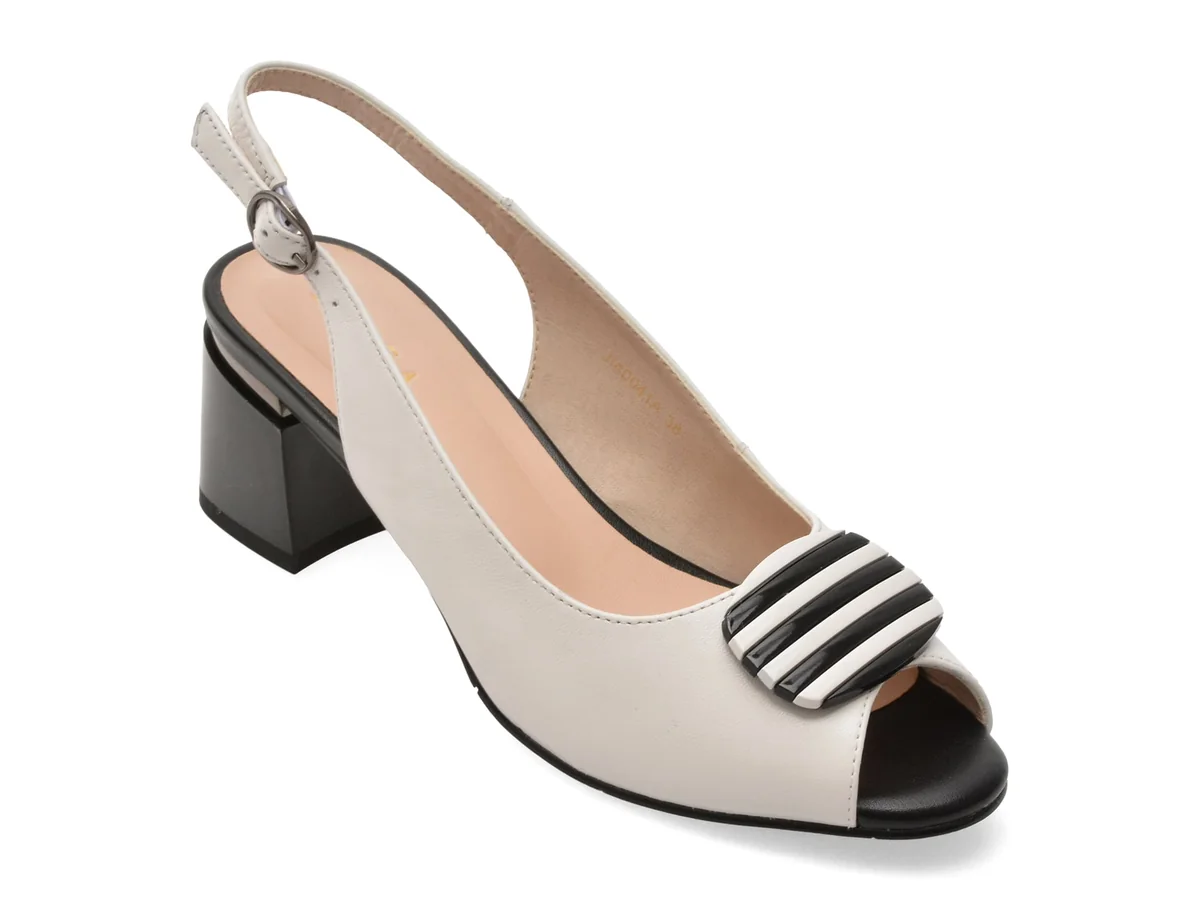 Sandale Epica Alb-Negru, JI40041, Din Piele Naturala