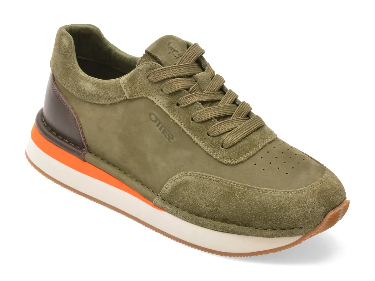 Pantofi Sport Otter Kaki, J260001, Din Piele Intoarsă