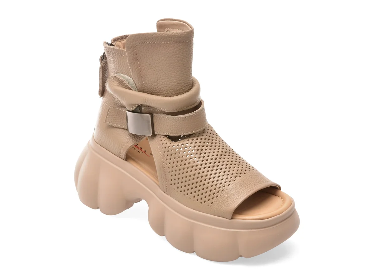 Ghete Pass Collection Bej, LY60006, Din Piele Naturala