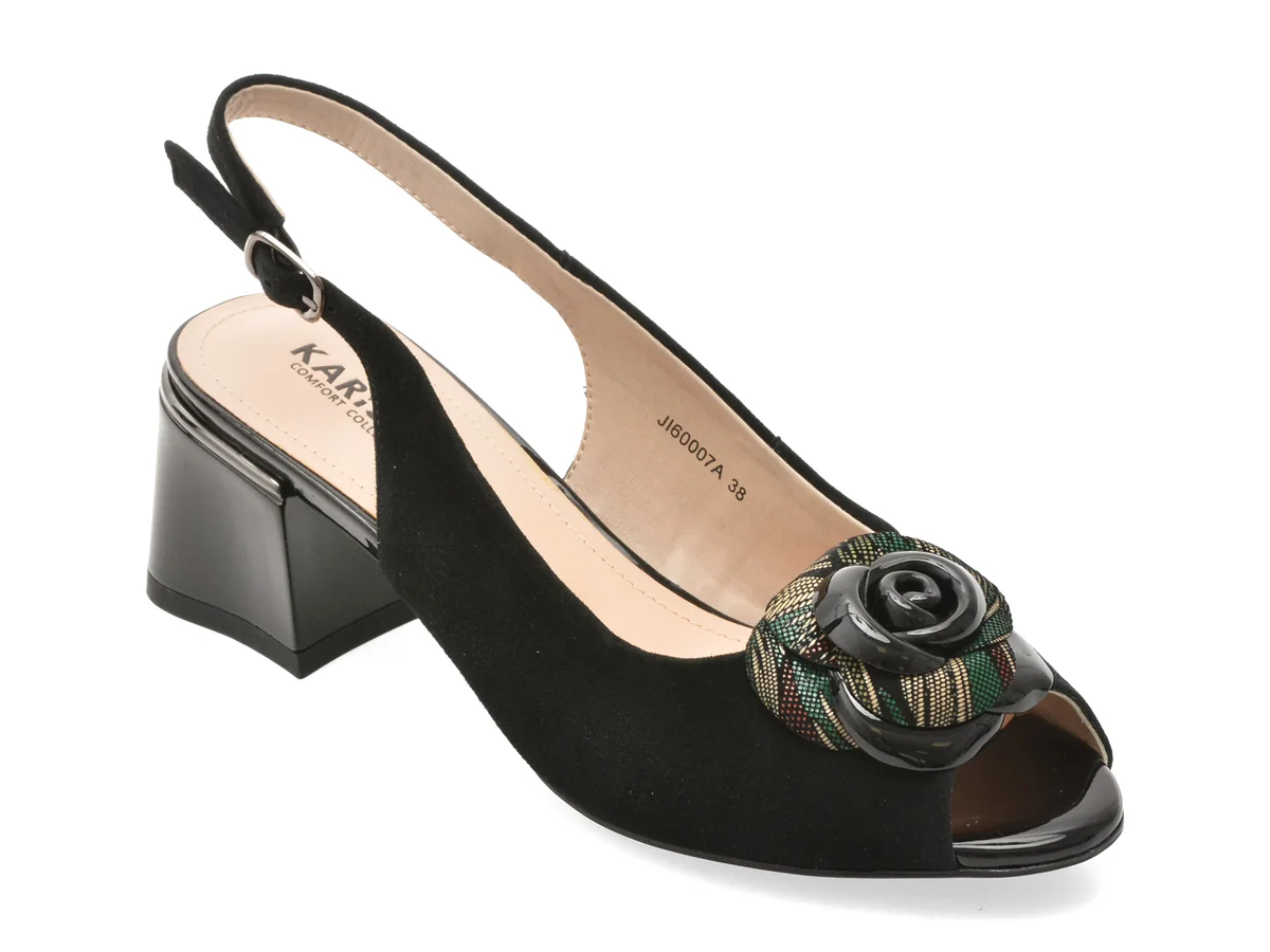 Sandale Karisma Negre, JI60007, Din Piele Întoarsă