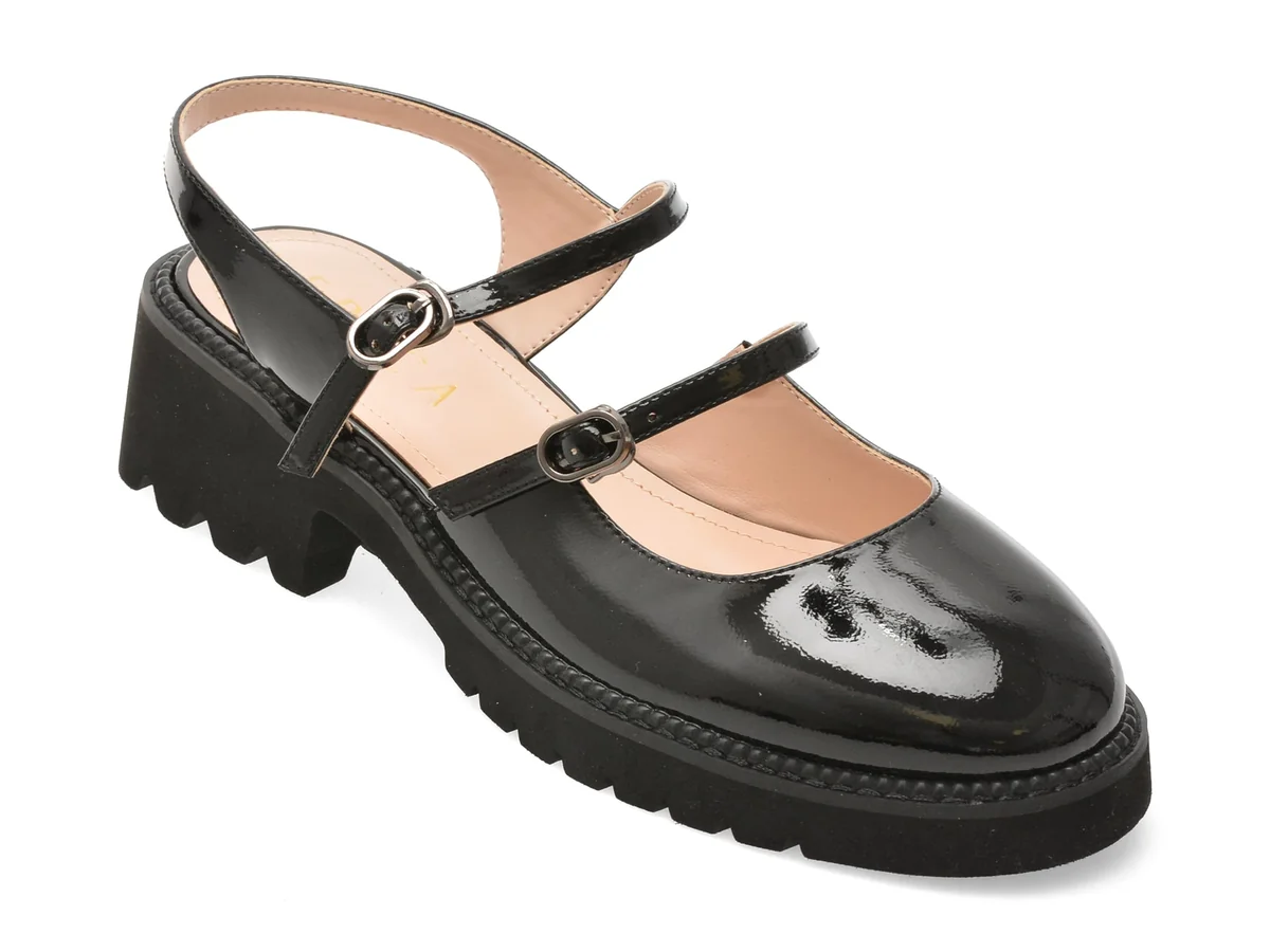 Pantofi Epica Negri A10H893 Din Piele Naturala Lacuita