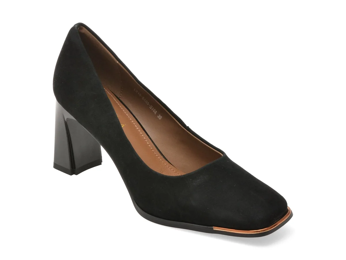 Pantofi Epica Negri, 918K685, Din Piele Intoarsa
