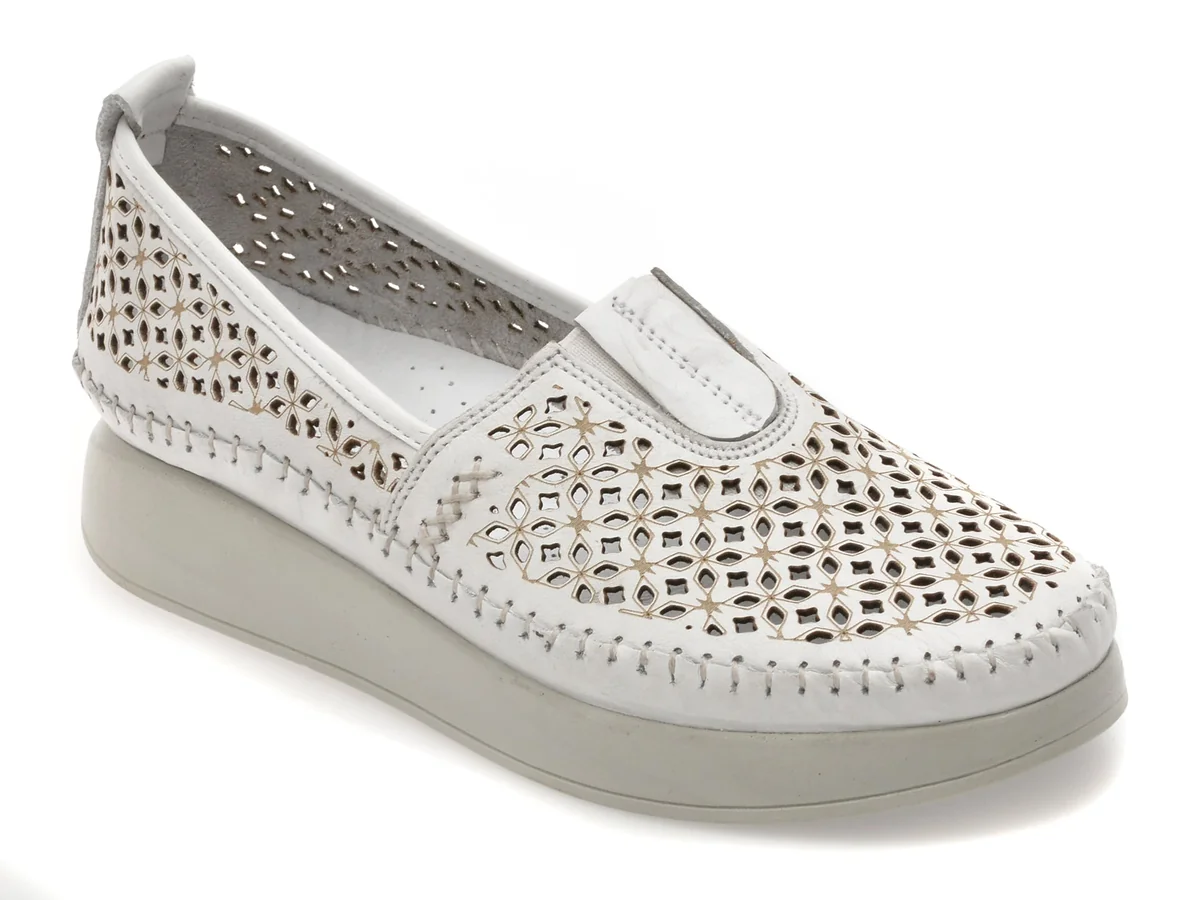 Pantofi Flavia Passini Albi, 2712L, Din Piele Naturala