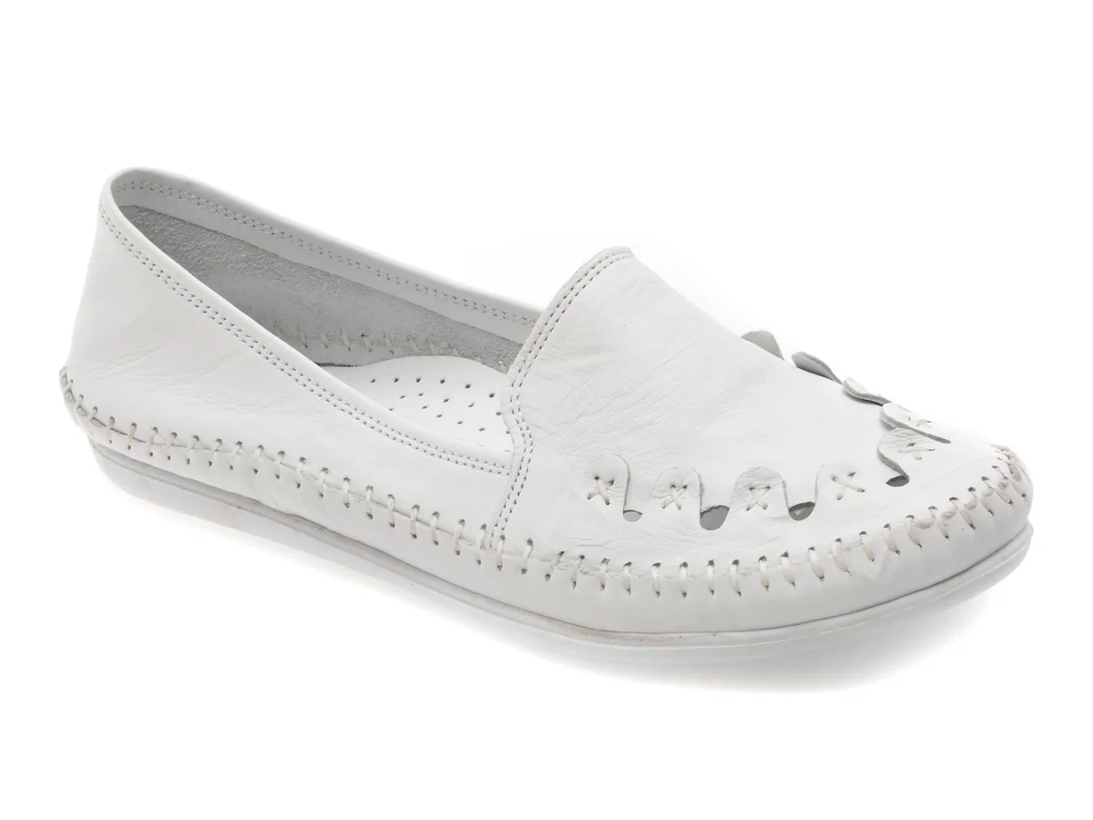 Pantofi Flavia Passini Albi, 429, Din Piele Naturala