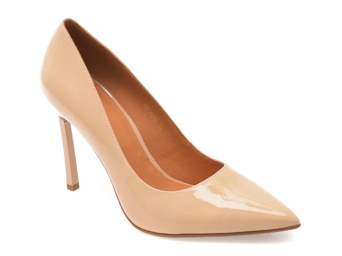 Pantofi Eleganți Epica Nude, E19070, Din Piele Naturală Lăcuită
