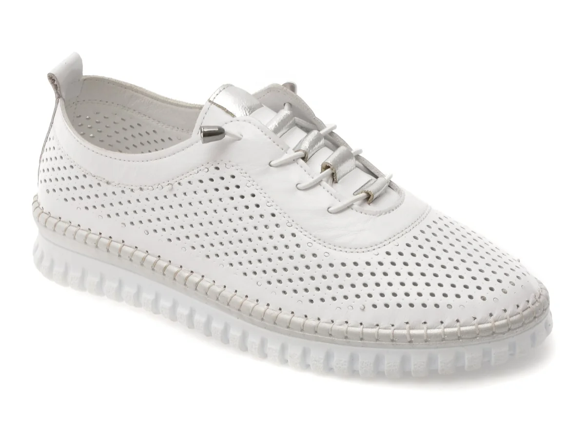 Pantofi Flavia Passini Albi, 4239, Din Piele Naturala