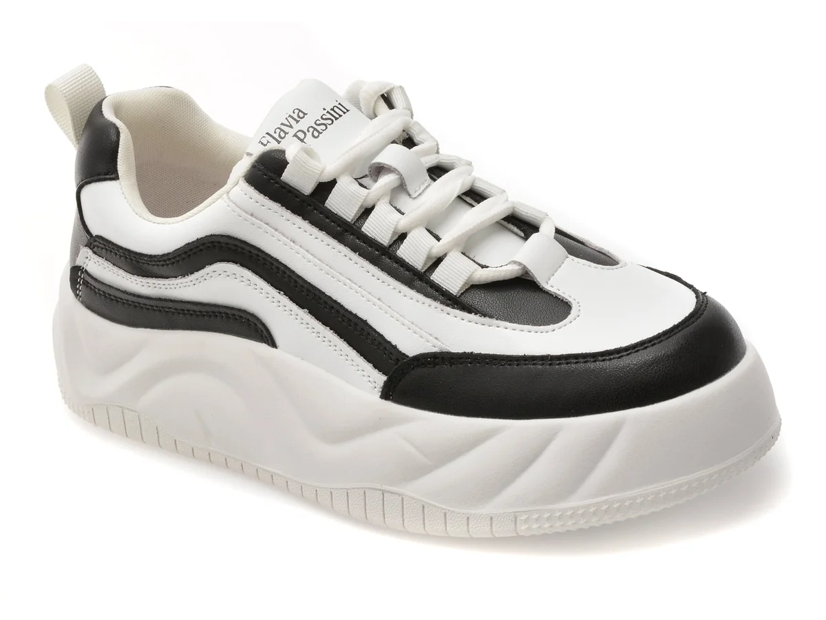 Pantofi Sport Flavia Passini Alb-Negru 566 Din Piele Naturala