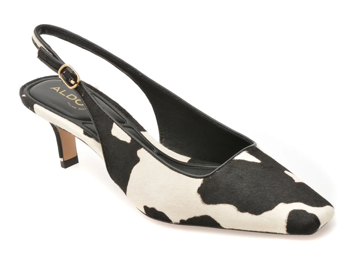 Pantofi Eleganți Aldo Alb-Negru, Gabriele 122, Din Piele Naturală