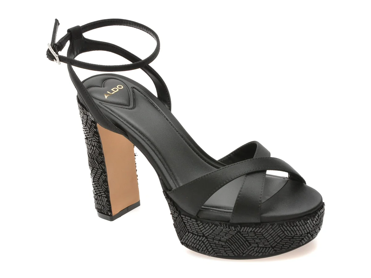 Sandale Elegante Aldo Negre, Rosine 007, Din Material Textil
