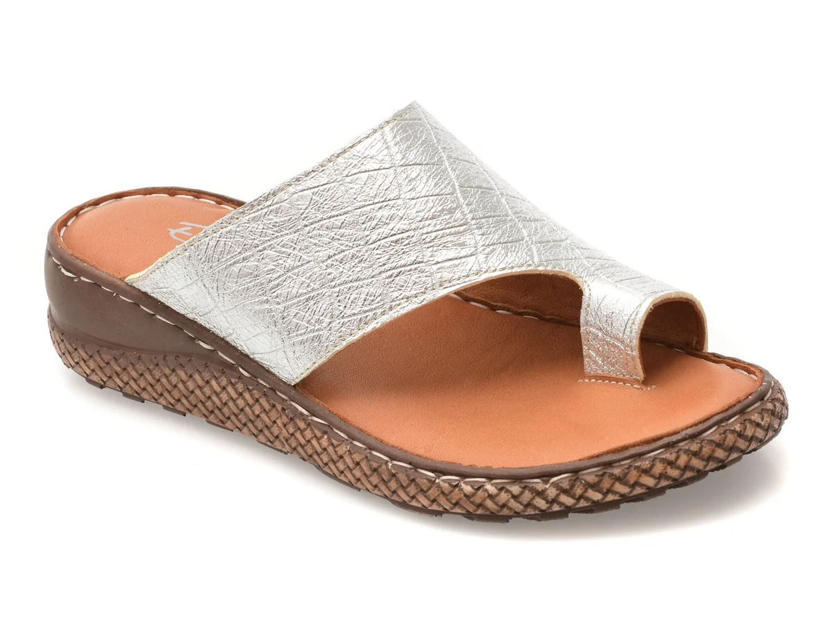 Papuci Evidea Argintii, EV2875, Din Piele Naturală