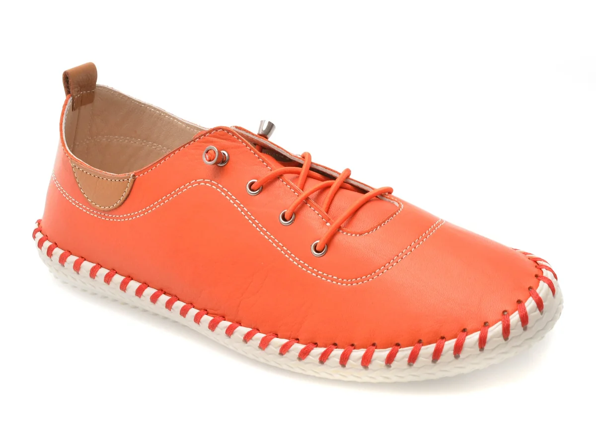 Pantofi Lunar Portocalii, EV30106, Din Piele Naturala
