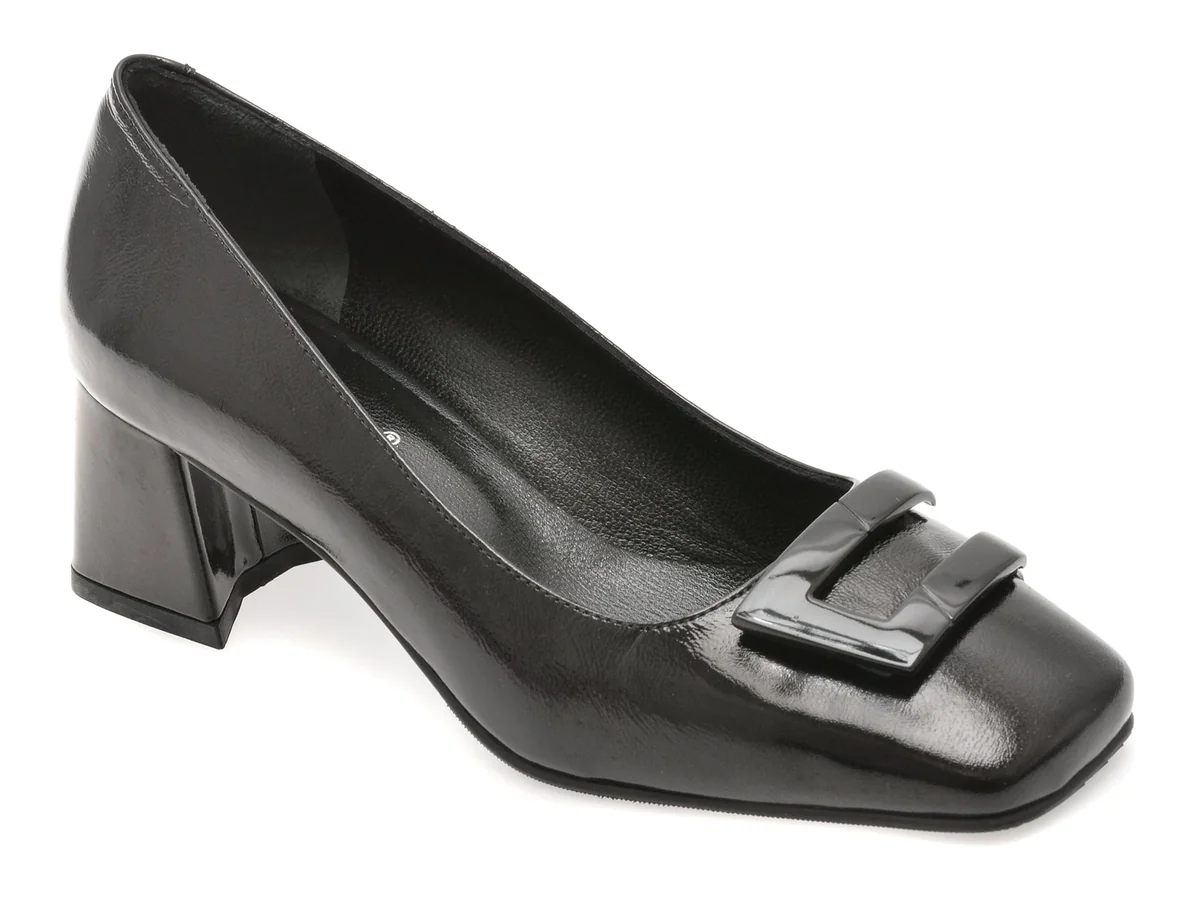 Pantofi Eleganți Gold Deer Negri, 432000, Din Piele Naturală Lăcuită