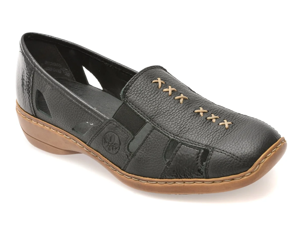 Pantofi Rieker Negri, 41385, Din Piele Naturală