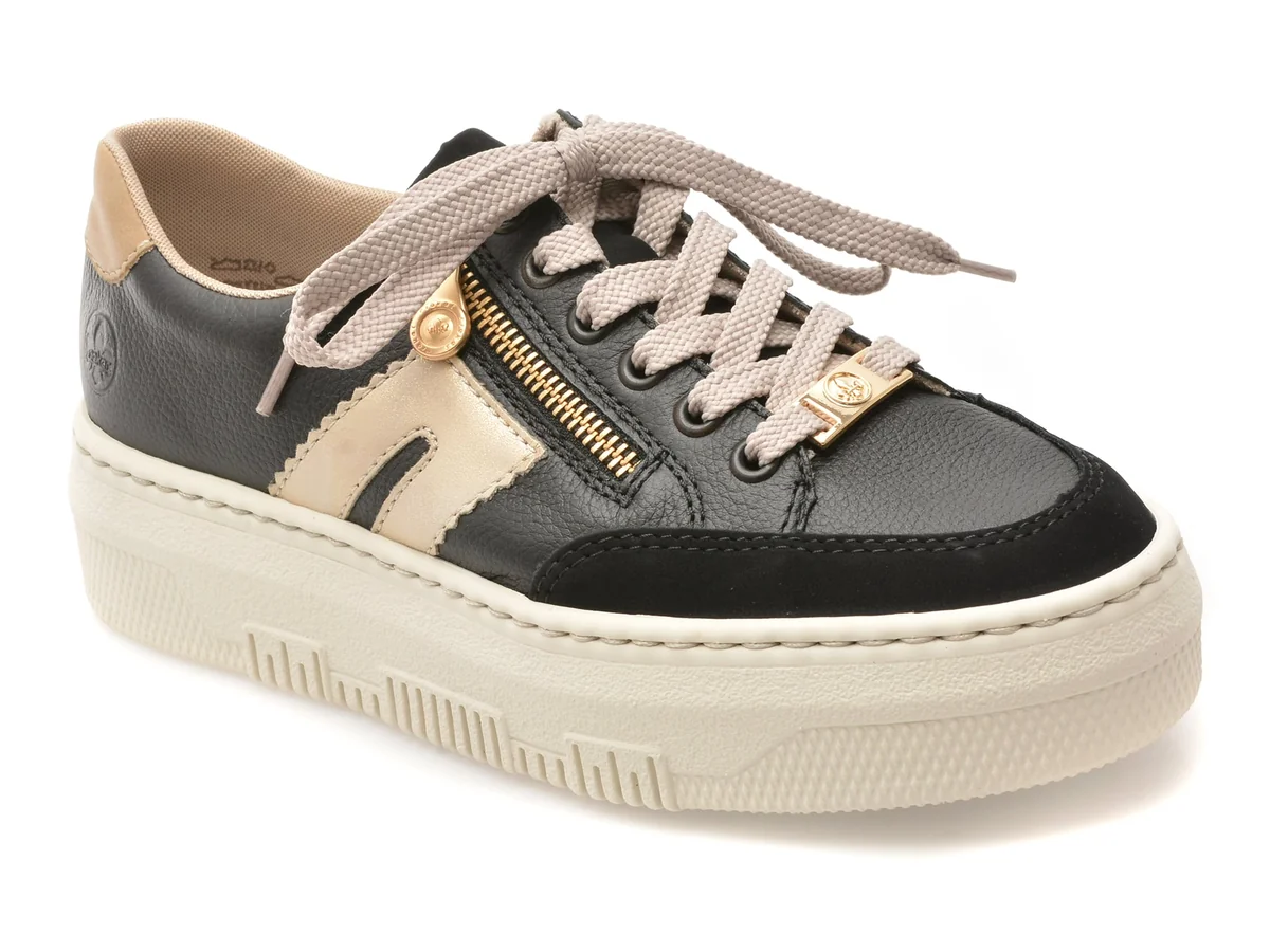 Pantofi Sport RIEKER Negri, M1912, Din Piele Naturală