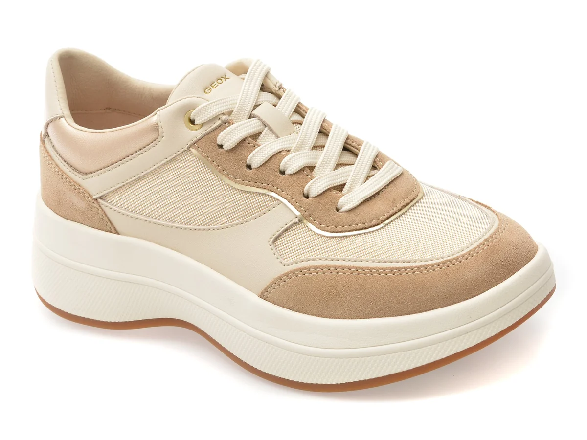 Pantofi Sport Geox Bej, D65WTD, Din Material Textil Și Piele Naturală