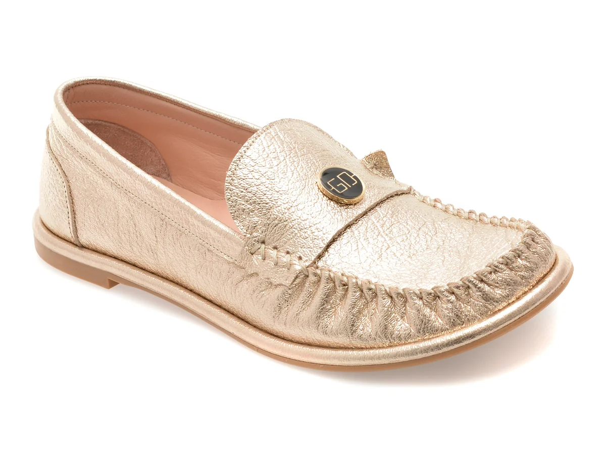 Mocasini Gold Deer Aurii, 3892510, Din Piele Naturala