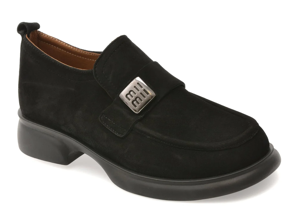 Mocasini Gold Deer Negri, 12146, Din Piele Intoarsa