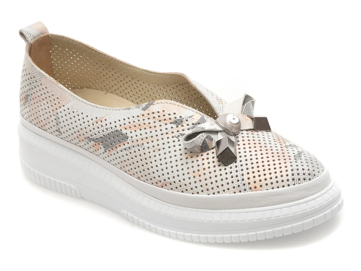 Pantofi Gold Deer Albi, 212618Z, Din Piele Naturală