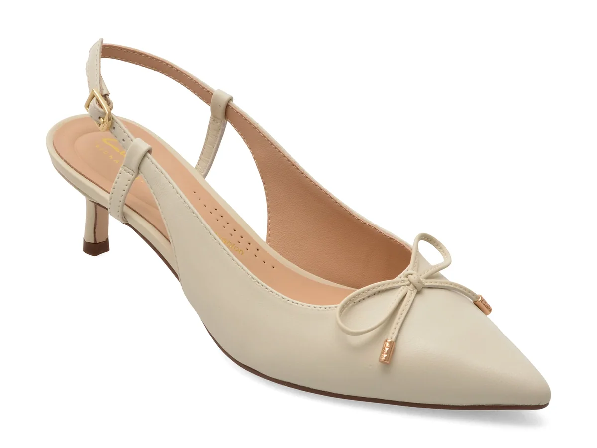Pantofi Eleganti Clarks Bej, Zarey Bow, Din Piele Naturala