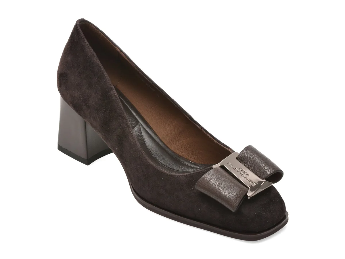 Pantofi Eleganți Epica Maro, 763M6, Din Piele Întoarsă