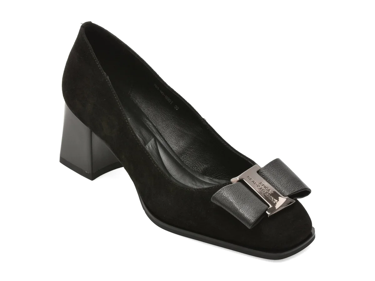 Pantofi Eleganți Epica Negri, 763M6, Din Piele Întoarsă