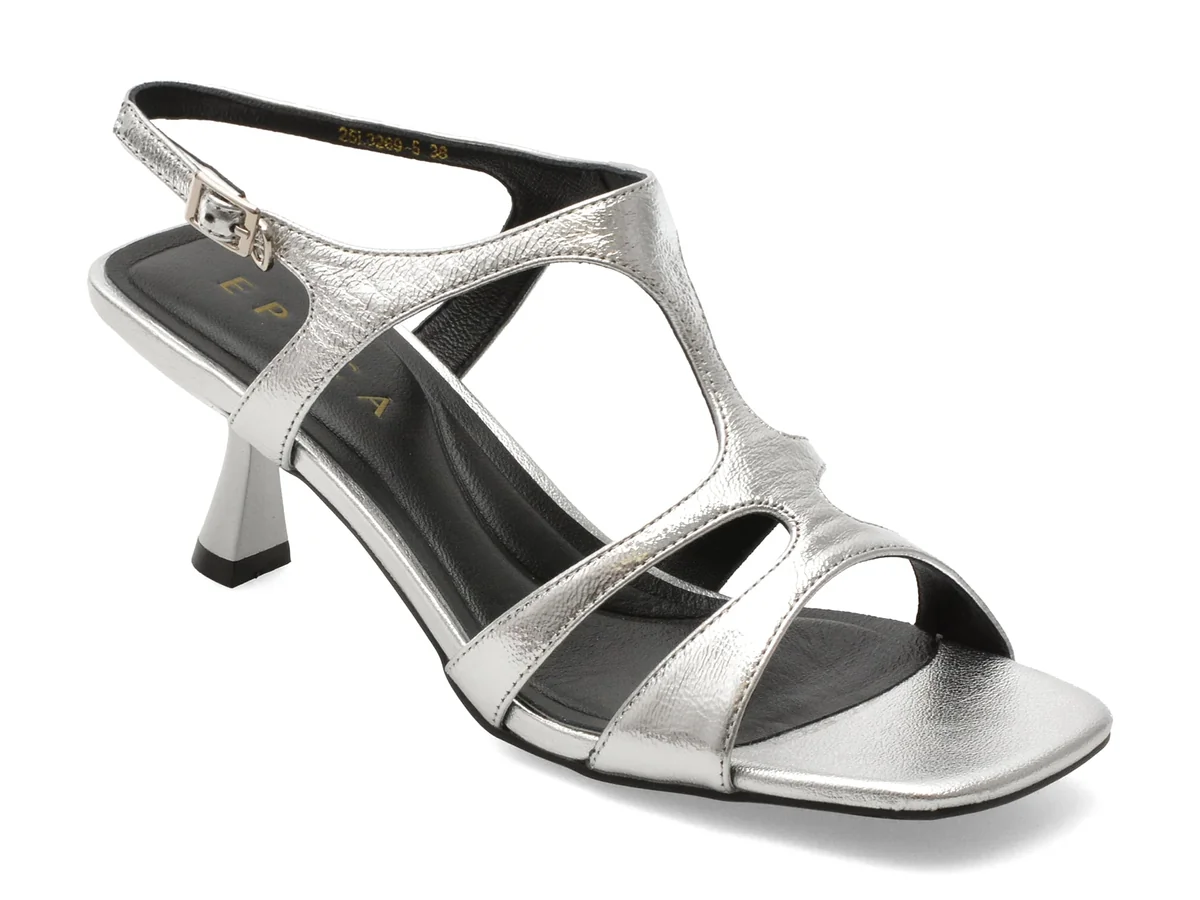 Sandale Elegante Epica Argintii, 3269, Din Piele Naturala
