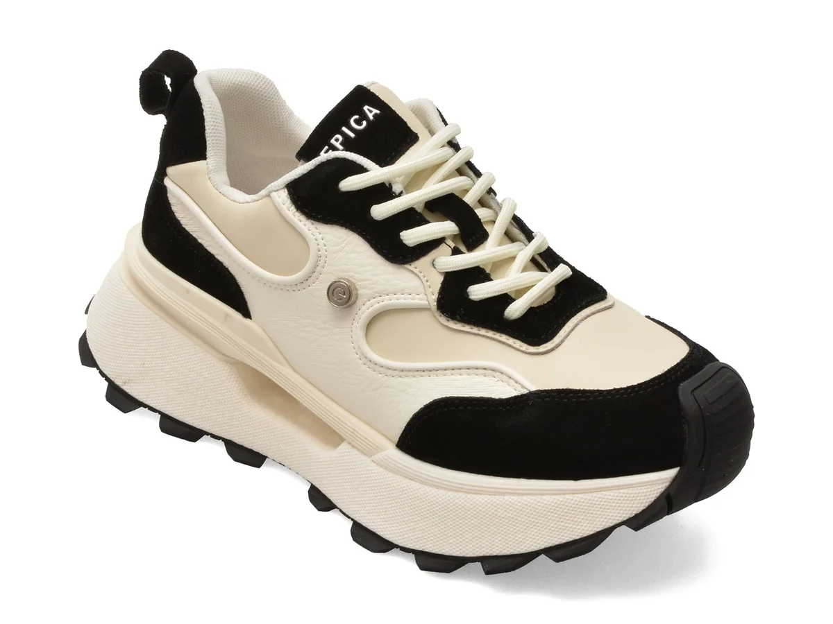 Pantofi Sport Epica Alb-Negru, 5371, Din Piele Naturală