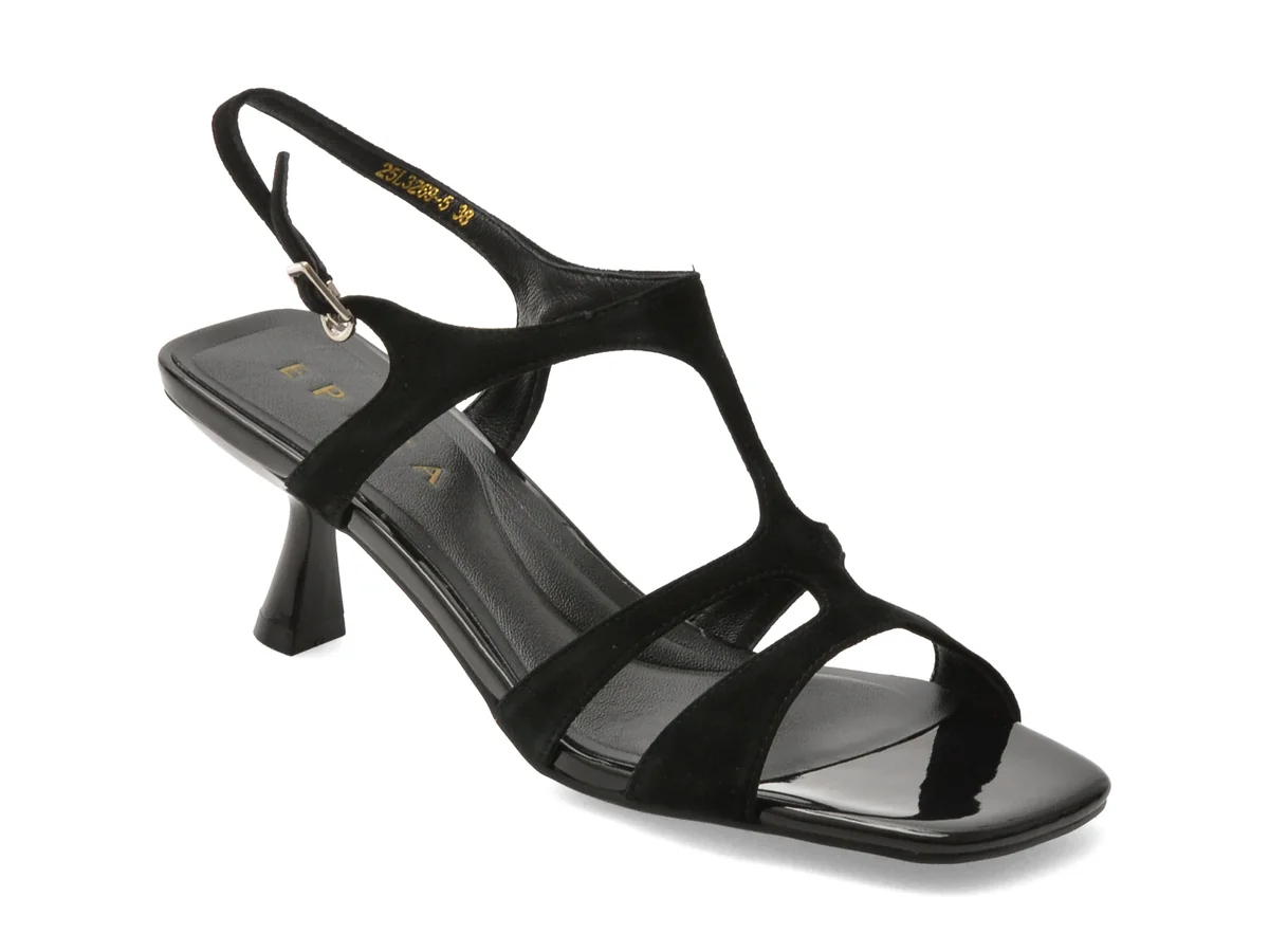 Sandale Elegante Epica Negre, 3269, Din Piele Întoarsă
