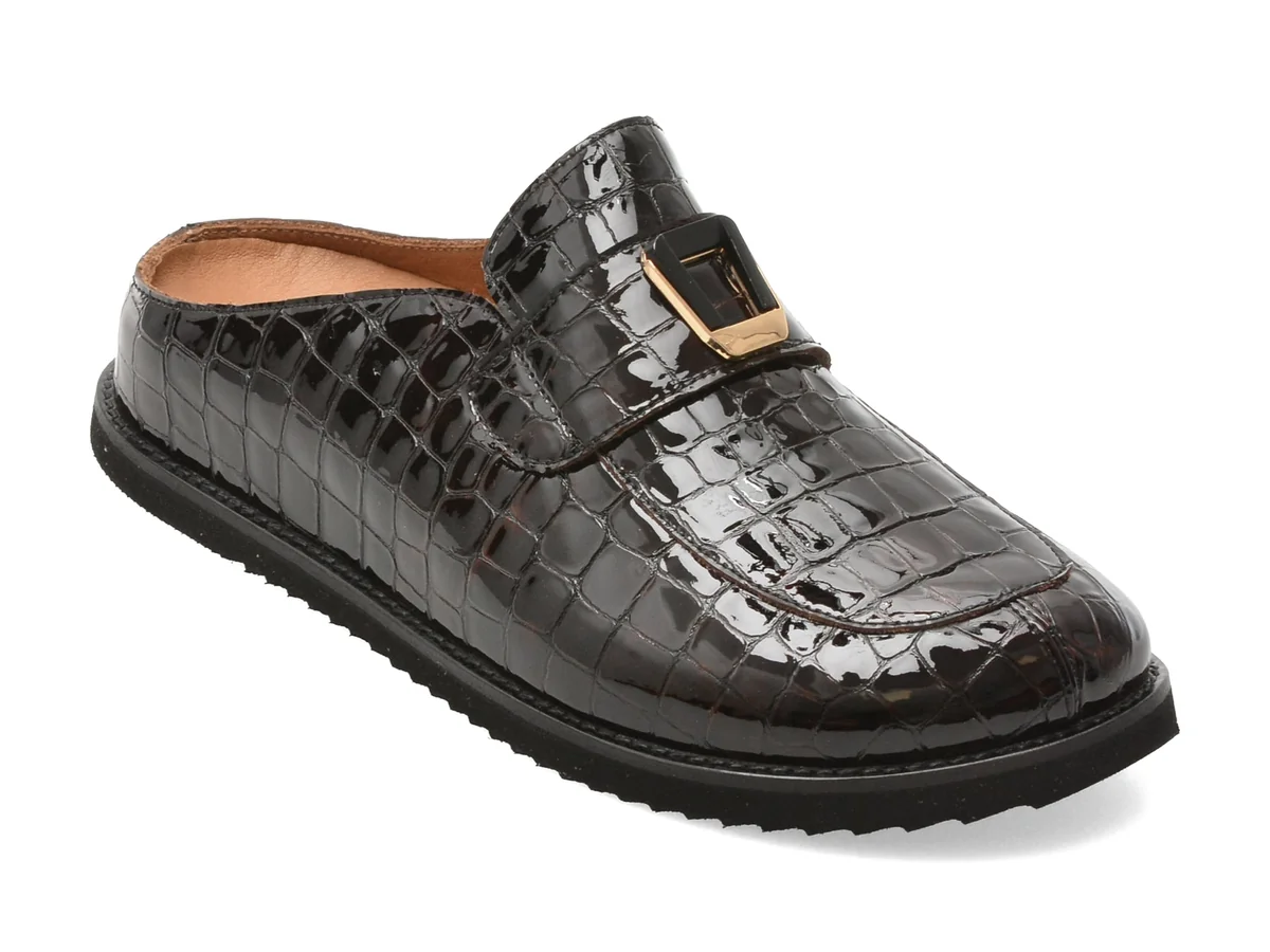 Papuci Epica Maro, 1001303, Din Piele Naturala Lacuita