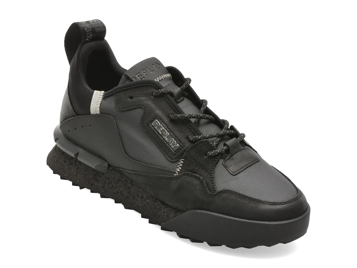 Pantofi Sport Replay Negri, MS1P76L, Din Piele Naturala