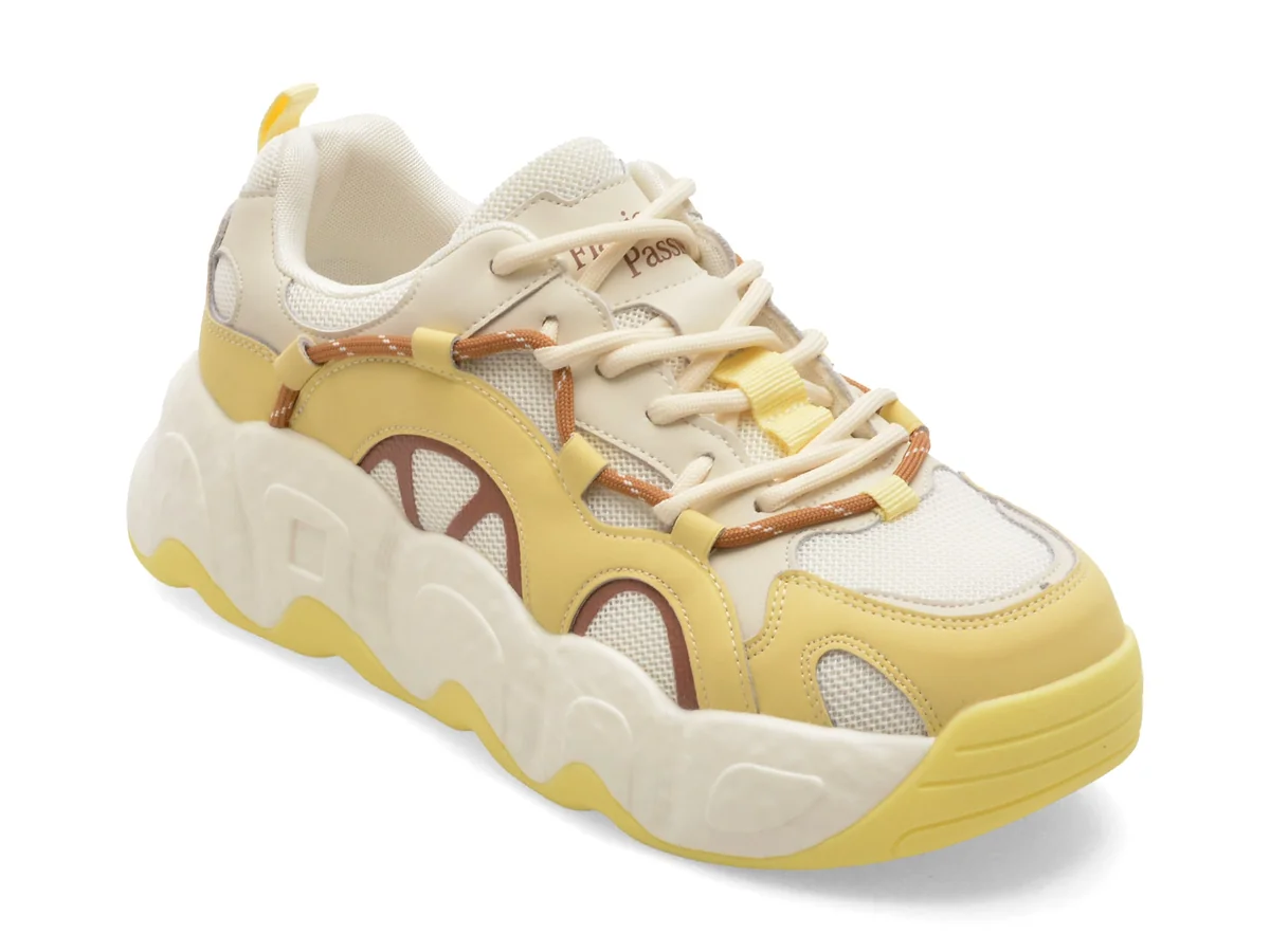 Pantofi Sport Flavia Passini Galbeni, 5376, Din Material Textil Și Piele Naturală