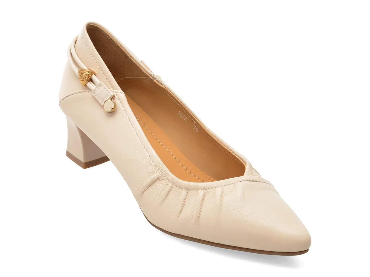 Pantofi Eleganți Image Bej, 1612, Din Piele Naturală
