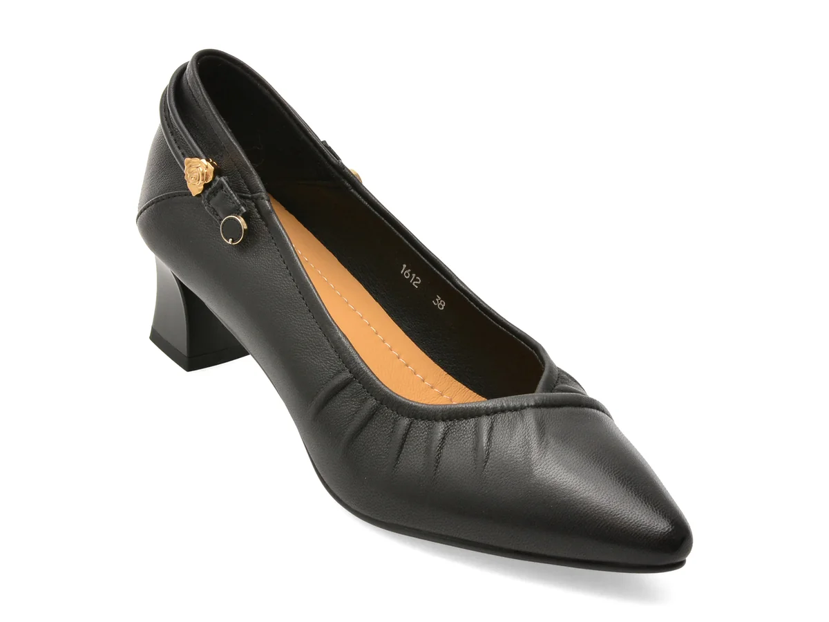 Pantofi Eleganți Image Negri, 1612, Din Piele Naturală