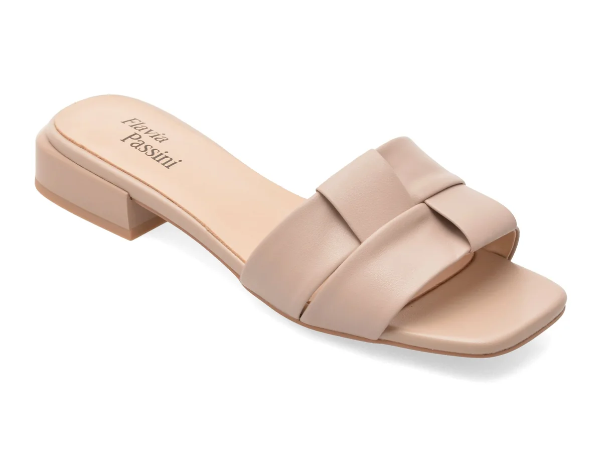 Papuci Flavia Passini Bej, Q2652, Din Piele Naturala
