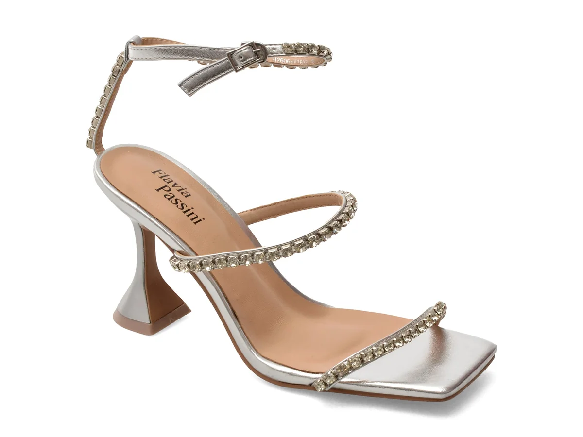 Sandale Elegante Flavia Passini Argintii, V1838, Din Piele Naturală