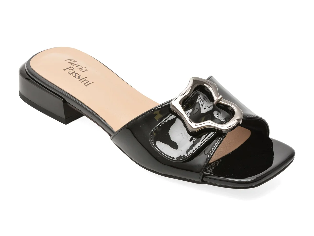 Papuci Flavia Passini Negri, V1092, Din Piele Naturala Lacuita