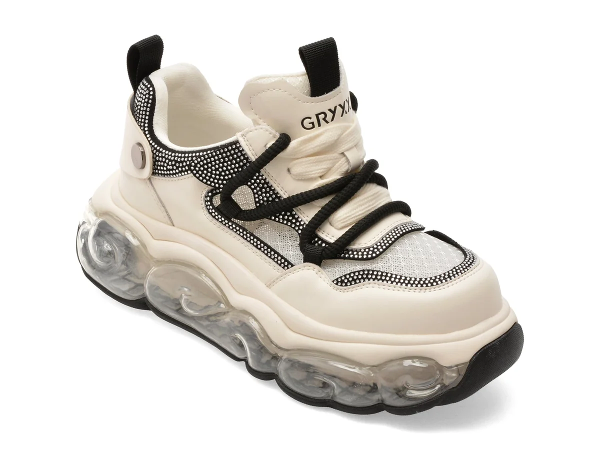 Pantofi Sport Gryxx Alb-Negru 5372 Din Material Textil Și Piele Naturală