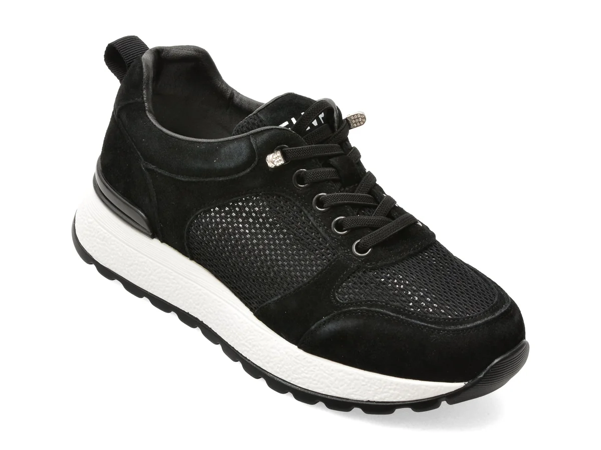 Pantofi Sport Flavia Passini Negri, WM12, Din Material Textil Si Piele Naturala