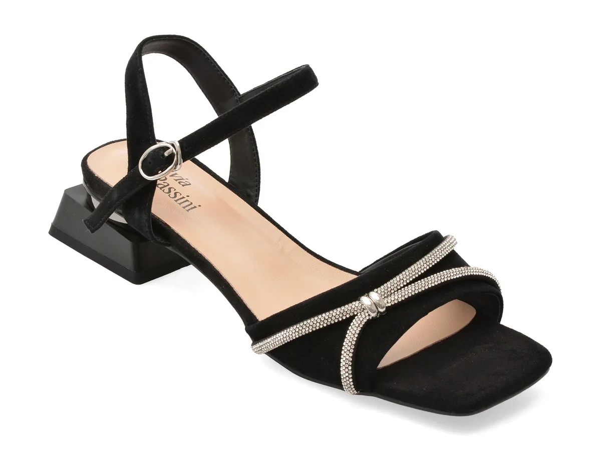 Sandale Flavia Passini Negre, M293, Din Piele Intoarsă